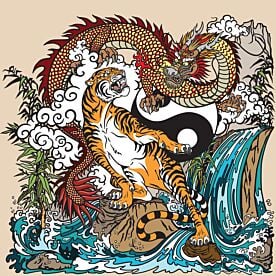 Asian Tiger v Dragon Wallpaper Wall Mural