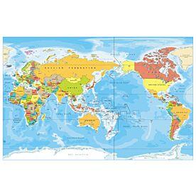 Pacific-Centered Physical World Map II Wallpaper Wall Mural