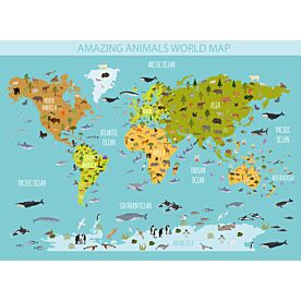 Amazing Animals World Map for Kids Wallpaper Wall Mural