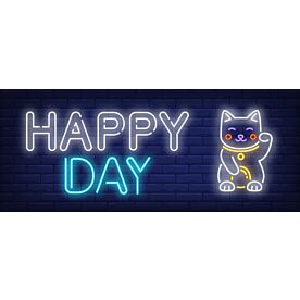 Maneki Neko Happy Day Neon Wallpaper Wall Mural