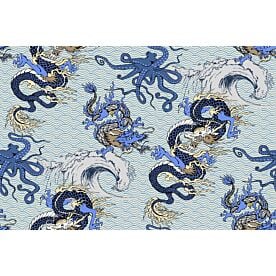 Asian Dragon w Octopus and Waves Wallpaper Wall Mural