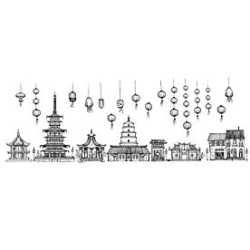 Pagodas and Lanterns Drawing Wallpaper Wall Mural