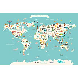 Kids Illustrated World Map Wallpaper Wall Mural