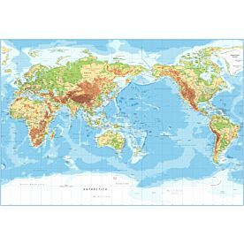 Pacific-Centered Physical World Map III Wallpaper Wall Mural