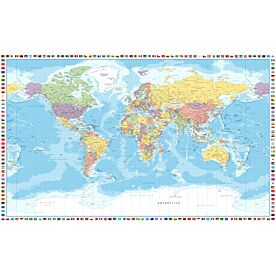 Africa-Centered Political World Map with Flag Border Wallpaper Wall Mural