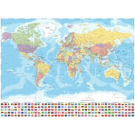 Africa-Centered Political World Map with World Flags Wallpaper Wall Mural