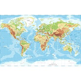 Detailed Africa-Centered Topographic World Map Wallpaper Wall Mural