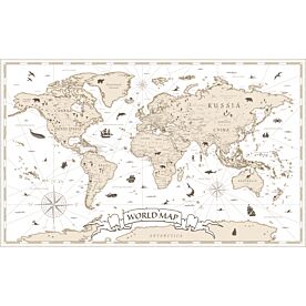 Illustrated Vintage-Style World Map Wallpaper Wall Mural