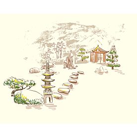 Asian Retro Drawing Stone Garden Wallpaper Wall Mural