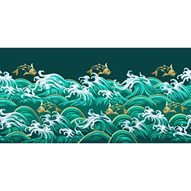 Waves and Carp in Green 8470 Wallpaper Wall Mural