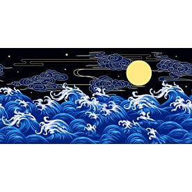 Blue Waves and Bright Moon 9004 Wallpaper Wall Mural