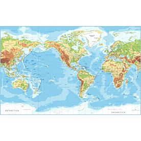 Americas-Centered Physical World Map II Wallpaper Wall Mural