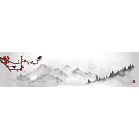 Sakura Branch and Mountains 7274 Wallpaper Wall Mural