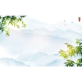 Bamboo and Mountains Ink Wash Painting 7459 Wallpaper Wall Mural