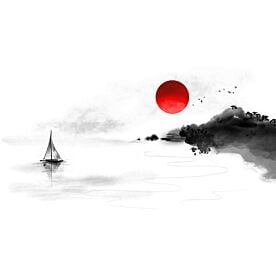 Asian Seascape Ink Wash Painting 4361 Wallpaper Wall Mural