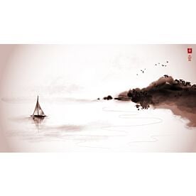 Asian Seascape Ink Wash Painting 4558 Wallpaper Wall Mural