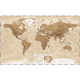 Africa-Centered Physical World Map with Poles Illustrated Wallpaper Wall Mural