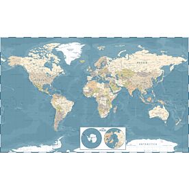 Africa-Centered Political World Map with Poles Illustrated Wallpaper Wall Mural