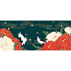 Lotus and Cranes on Green 1804 Wallpaper Wall Mural