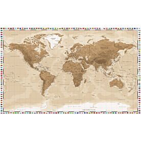 Africa-Centered Physical World Map with Flag Border Wallpaper Wall Mural