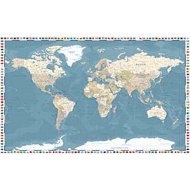 Africa-Centered Physical World Map with Flag Border II Wallpaper Wall Mural