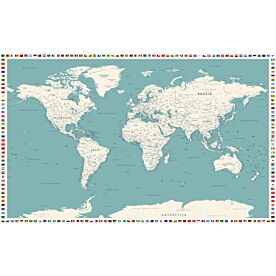 Africa-Centered Physical World Map with Flag Border III Wallpaper Wall Mural