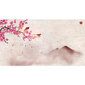 Sakura Branch Birds and Mountain Ink Wash 4314 Wallpaper Wall Mural