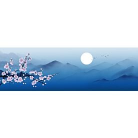 Cherry Blossoms and Blue Mountains Ink Wash 6943 Wallpaper Wall Mural