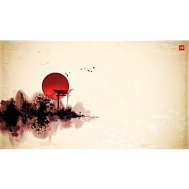 Japanese Torii Gate with Red Sun Ink Wash 1105 Wallpaper Wall Mural