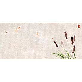 Cattail Reeds and Dragonflies Ink Wash 4943 Wallpaper Wall Mural