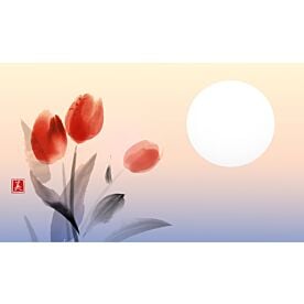 Tulip Sunrise Ink Wash Painting 2765 Wallpaper Wall Mural