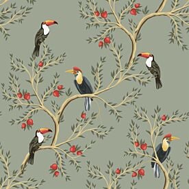 Vintage Toucan and Pomegranate 2112 Wallpaper Wall Mural