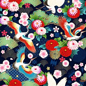 Japanese Cranes and Flowers 1647 Wallpaper Wall Mural