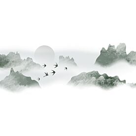 Mountains and Birds Ink Wash Painting 4943 Wallpaper Wall Mural