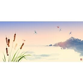 Cattails and Dragonflies Ink Wash 8127 Wallpaper Wall Mural