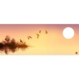 Sunset With Birds Ink Wash Painting 6179 Wallpaper Wall Mural