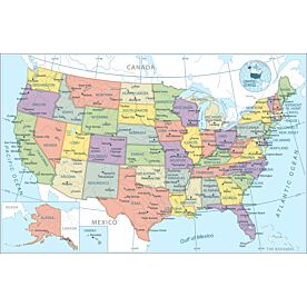 Colorful Map of the United States of America Wallpaper Wall Mural