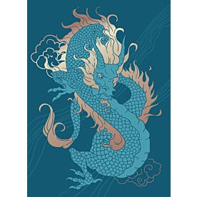 Japanese Dragon in Blue and Gold 4136 Wallpaper Wall Mural