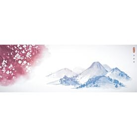 Sakura Blooms and Blue Mountain Ink Wash 3369 Wallpaper Wall Mural