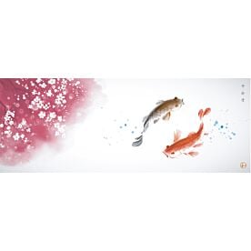 Sakura Blooms and Koi Ink Wash Painting 4512 Wallpaper Wall Mural