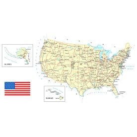 USA Map with Topography and Transport Routes Wallpaper Wall Mural