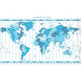 Time-Zone Marked World Map Wallpaper Wall Mural