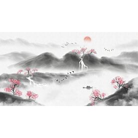 Ink Wash Fishing Scene 8169 Wallpaper Wall Mural