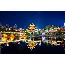 Jiaxiu Pavilion Guiyang China at Night 9114 Wallpaper Wall Mural