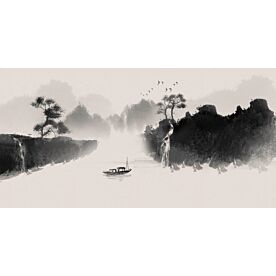 Ink Wash Fishing Scene 7745 Wallpaper Wall Mural