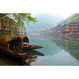 Rural Chinese Village on Canal Wallpaper Wall Mural