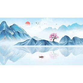 Modern Ink Wash Fishing Scene 6844 Wallpaper Wall Mural