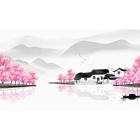 Modern Ink Wash Fishing Scene 8323 Wallpaper Wall Mural