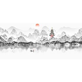 Modern Ink Wash Fishing Scene 9580 Wallpaper Wall Mural