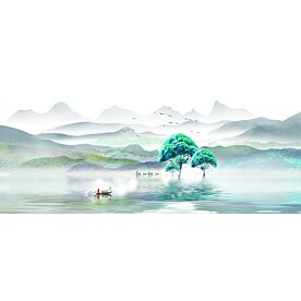 Modern Ink Wash Fishing Scene 2951 Wallpaper Wall Mural